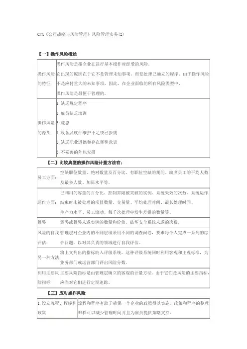 CPA《公司战略与风险管理》风险管理实务(2)