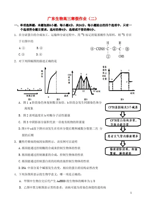 广东省高三生物寒假作业(三)