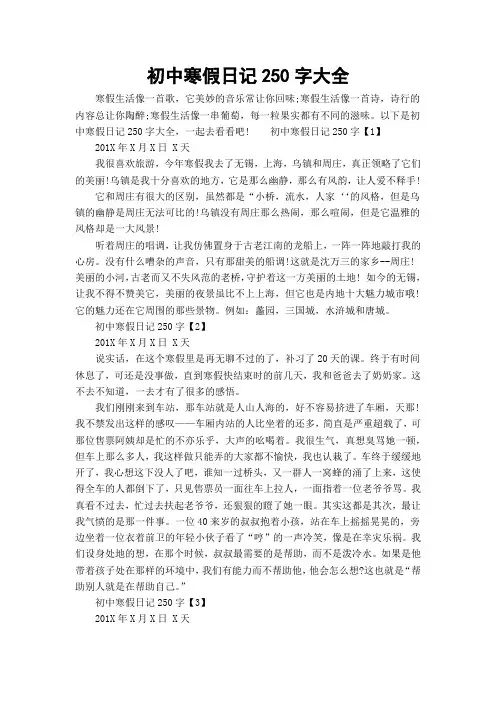 初中寒假日记250字大全