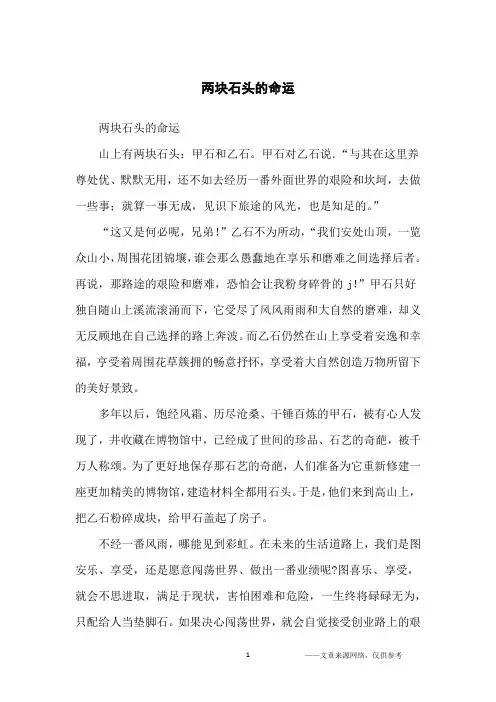 两块石头的命运_哲理故事