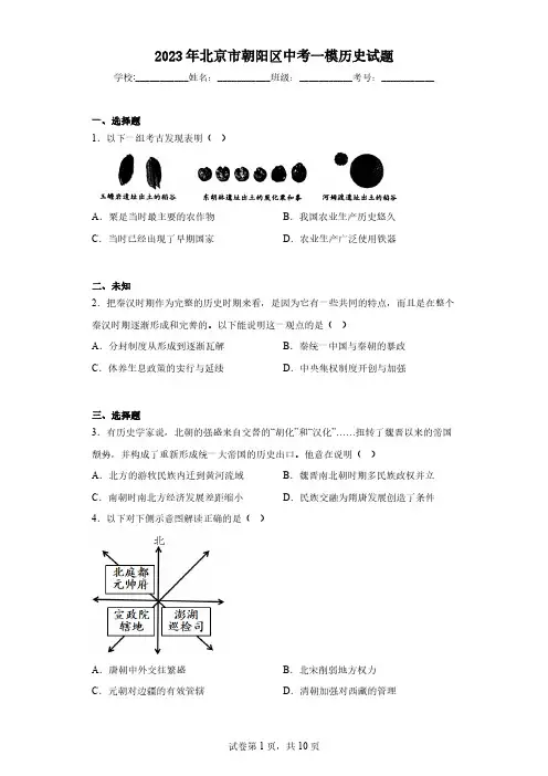 2023年北京市朝阳区中考一模历史试题(含答案)