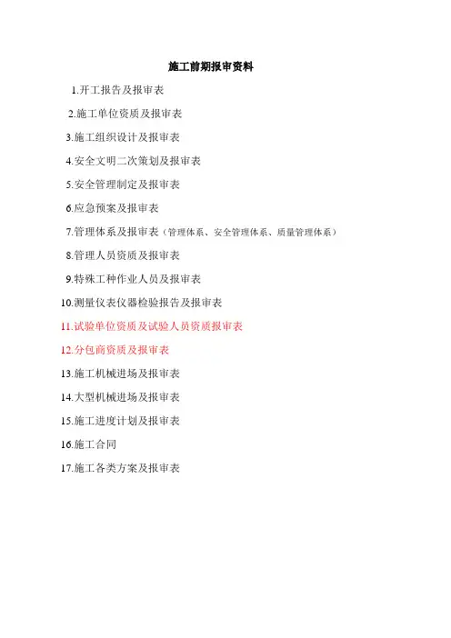 施工资料报审清单 文档