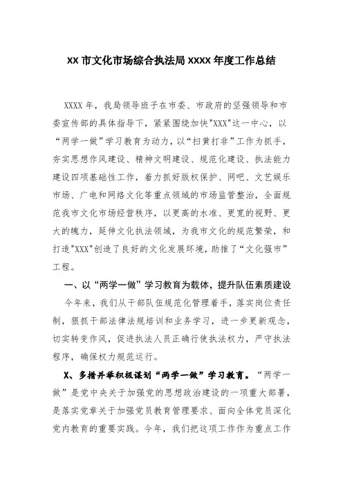 XX市文化市场综合执法局2019年度工作总结