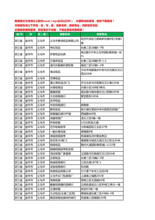 2020新版浙江省金华市义乌市纸箱工商企业公司商家名录名单黄页联系电话号码地址大全502家