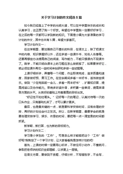 关于学习计划的作文精选5篇