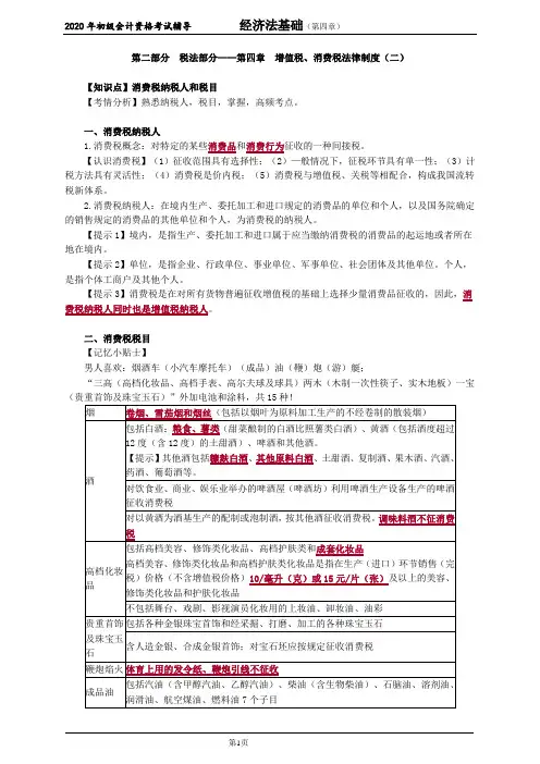 2020年初级会计师考试《经济法基础》知识点精讲讲义第四章 增值税、消费税法律制度(二)