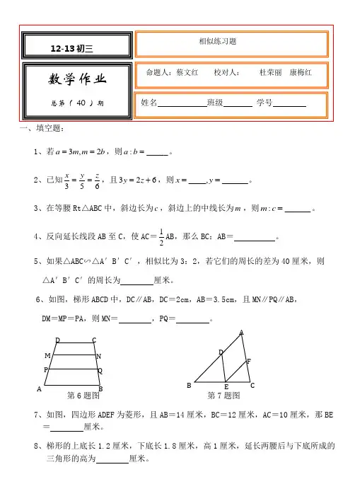 相似三角形随堂作业