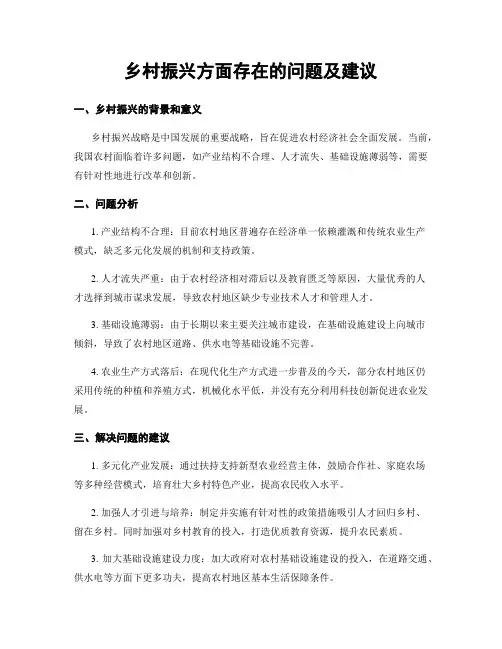 乡村振兴方面存在的问题及建议