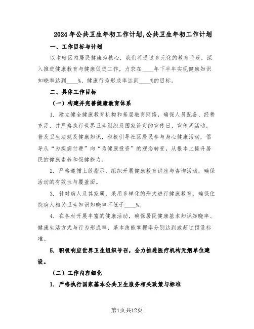 2024年公共卫生年初工作计划,公共卫生年初工作计划（五篇）