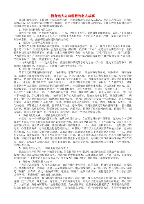 走向未来的少年第五课少年的担当第2框少年当自强拥有远大志向理想的名人故事素材新人教版