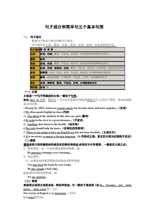 句子成分和简单句五个基本句型