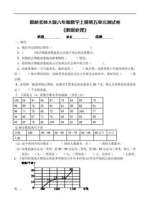 最新北师大版六年级数学上册第五单元测试卷