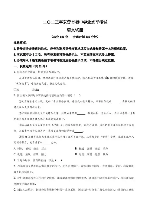 2023年山东省东营市中考语文真题卷(含答案与解析)