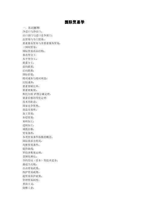 国际贸易名词解释、问答(提纲)