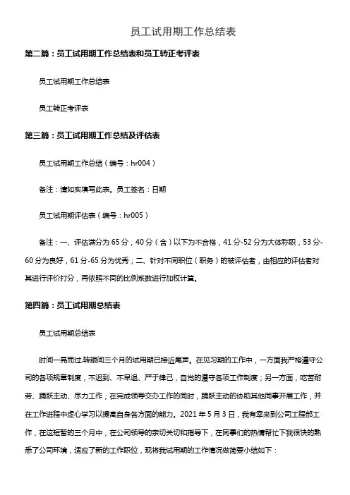 员工试用期工作总结表