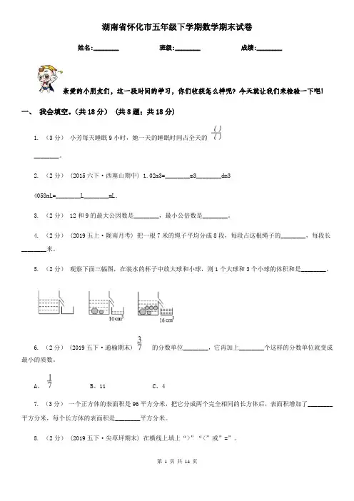 湖南省怀化市五年级 下学期数学期末试卷