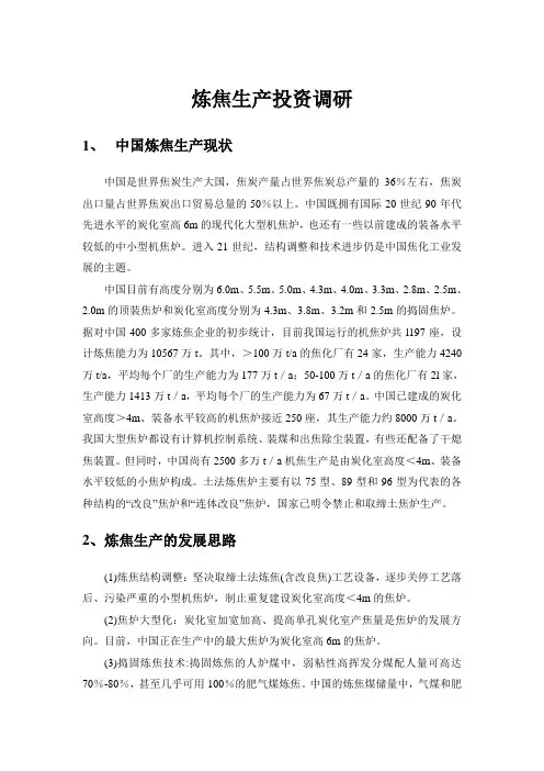 炼焦厂投资调研最终版