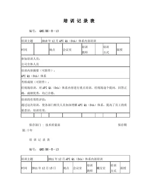 培训记录表