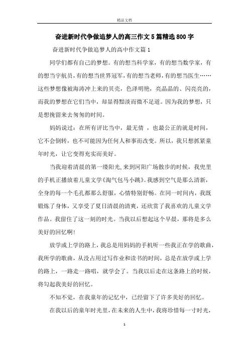 奋进新时代争做追梦人的高三作文5篇精选800字