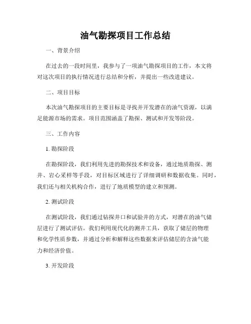 油气勘探项目工作总结