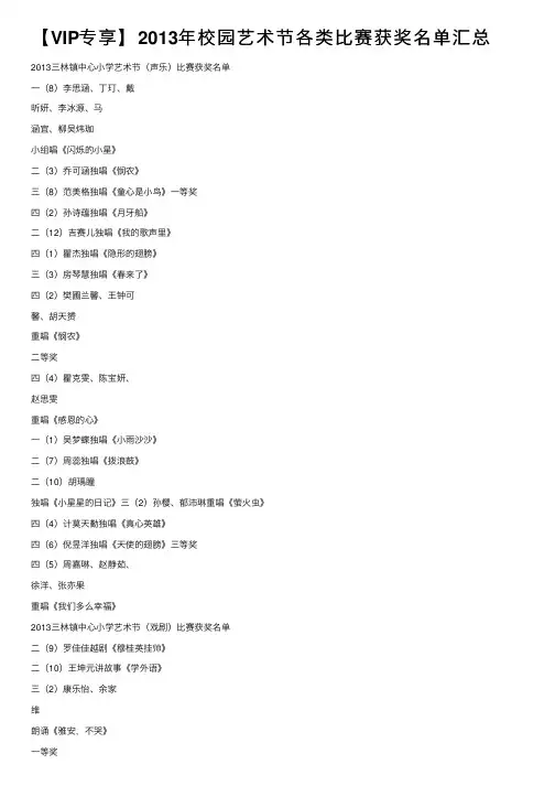 【VIP专享】2013年校园艺术节各类比赛获奖名单汇总