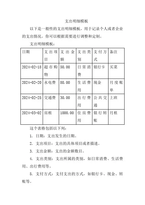 支出明细模板