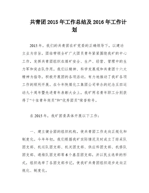 共青团2015年工作总结及2016年工作计划