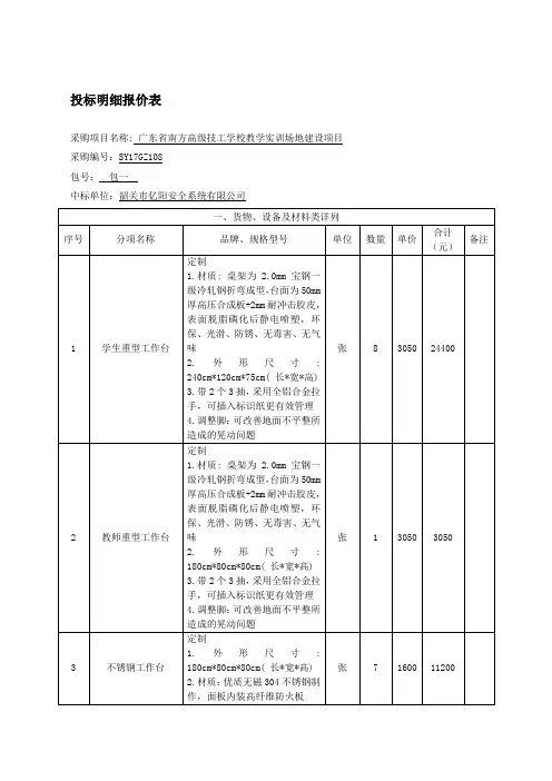 投标明细报价表