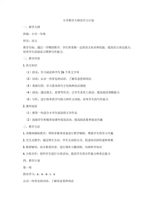 小学教学大纲及学习计划