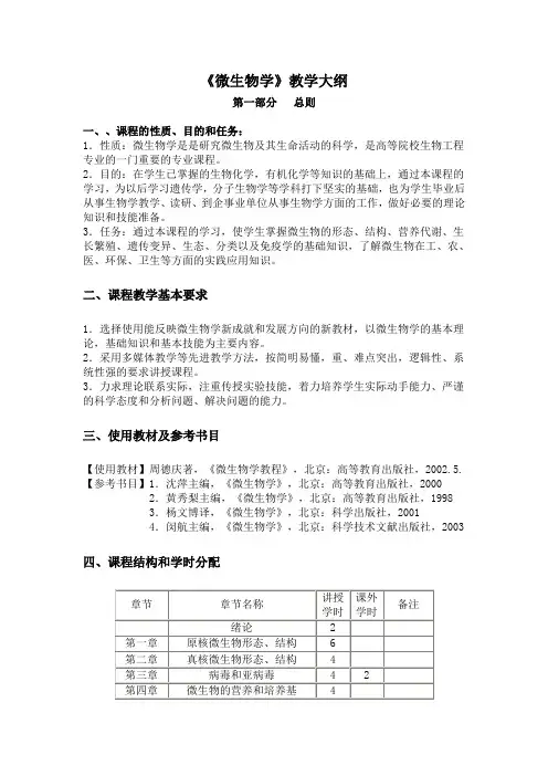 微生物学教学大纲