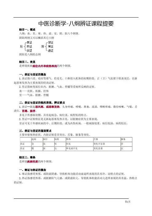 中医诊断学-八纲辨证课程提要
