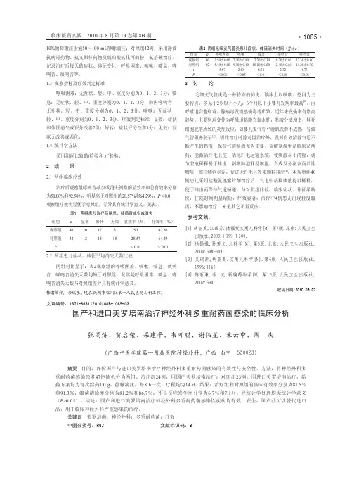 国产和进口美罗培南治疗神经外科多重耐药菌感染的临床分析