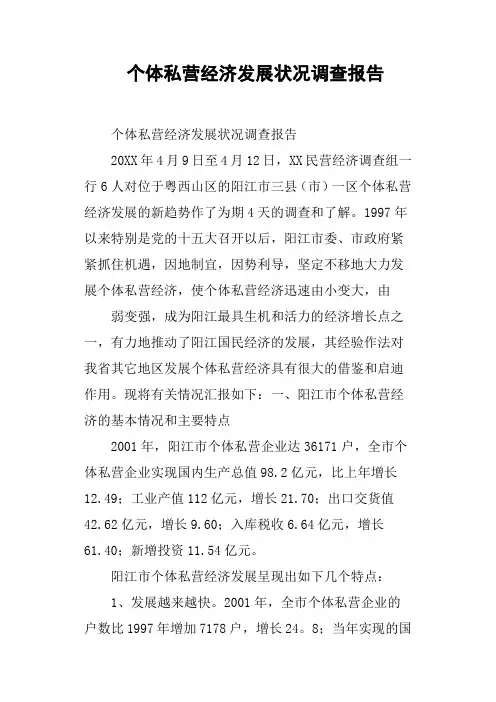 个体私营经济发展状况调查报告