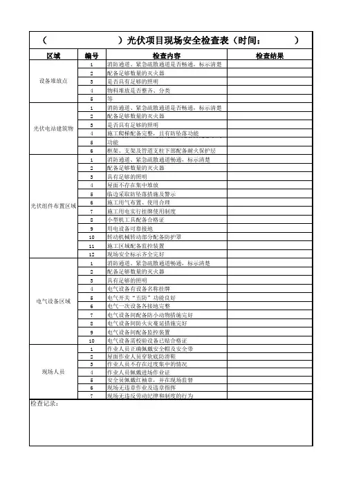 光伏项目现场安全检查表