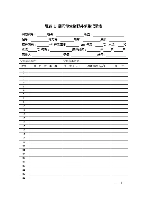 潮间带生物野外采集记录表