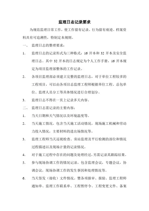 监理日志记录要求