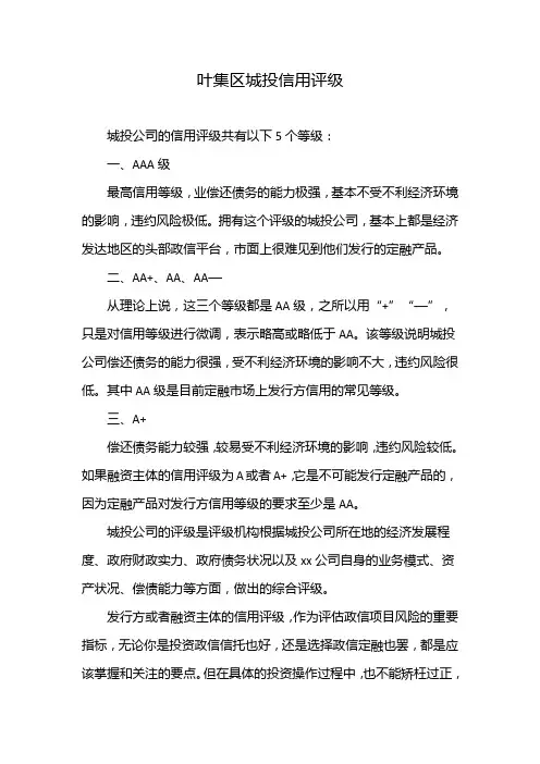 叶集区城投信用评级