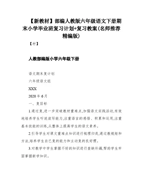 【新教材】部编人教版六年级语文下册期末小学毕业班复习计划+复习教案(名师推荐精编版)