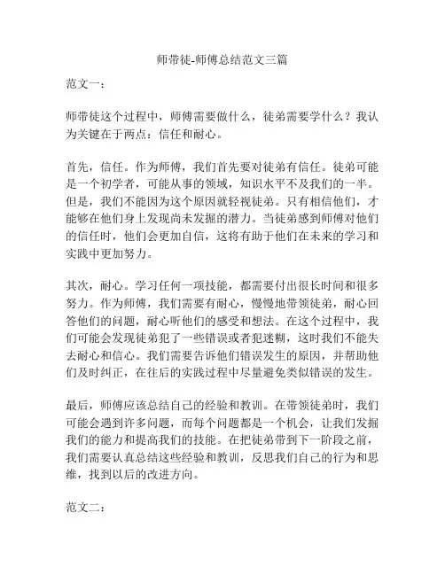 师带徒-师傅总结范文三篇 2