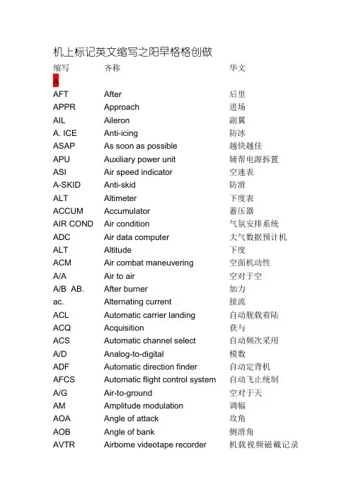 航空缩略语一览表