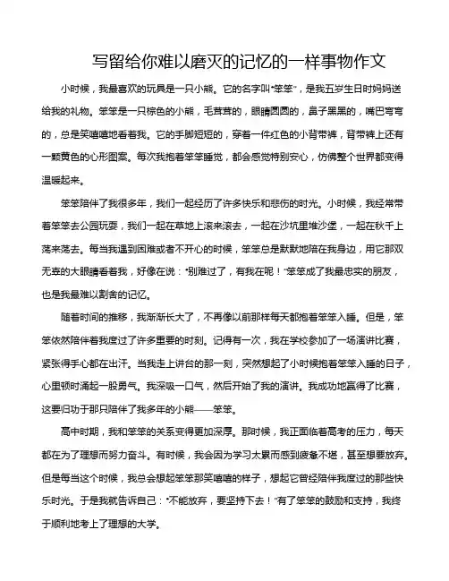 写留给你难以磨灭的记忆的一样事物作文