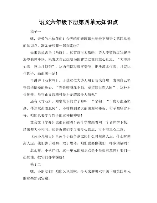 语文六年级下册第四单元知识点