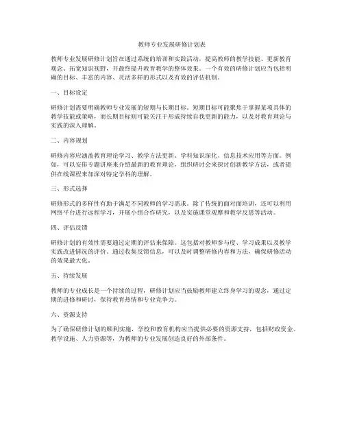 教师专业发展研修计划表