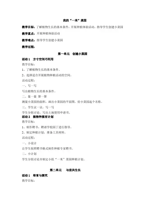 三年级综合课 我的“一米”菜园