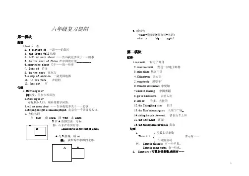 外研社版三起小学英语六年级上册复习提纲__短语+句型
