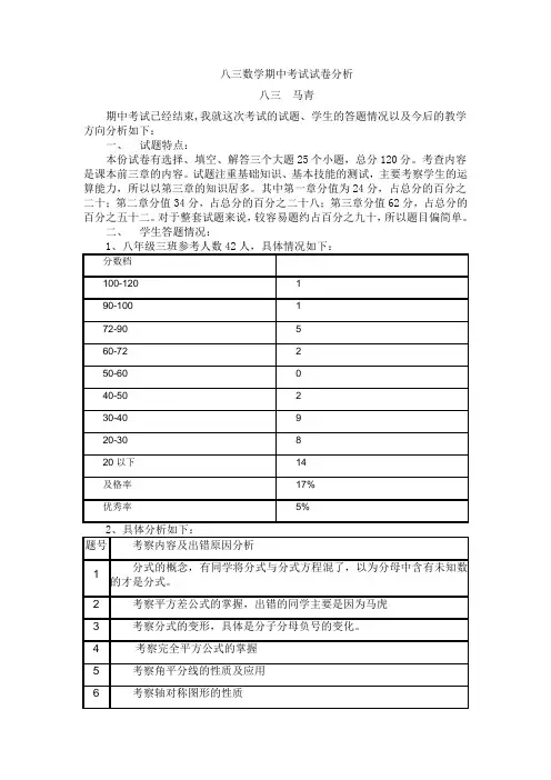八年级数学试卷分析