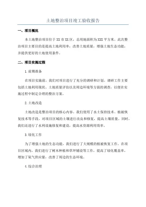 土地整治项目竣工验收报告