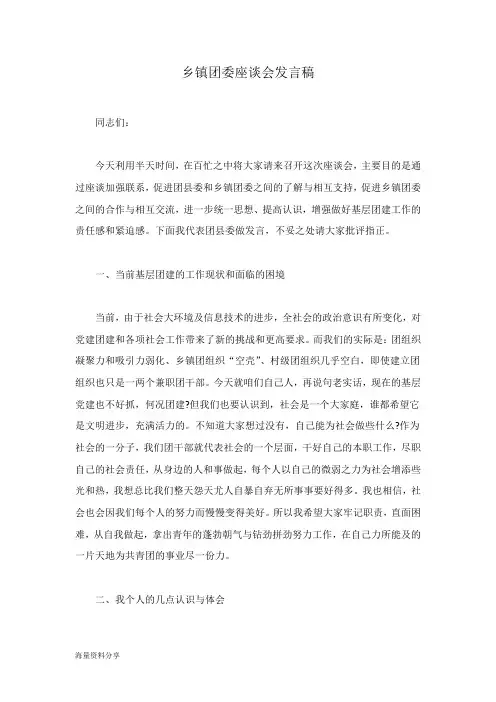 乡镇团委座谈会发言稿
