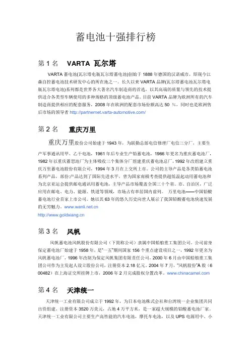 蓄电池十强排行榜