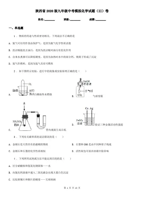陕西省2020版九年级中考模拟化学试题(II)卷